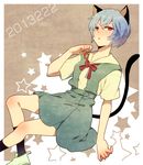  animal_ears ayanami_rei bad_id bad_pixiv_id blue_hair cat_ears cat_tail neon_genesis_evangelion red_eyes school_uniform short_hair solo tail yukiguni_(moaism) 