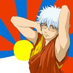  14th_dalai_lama_(cosplay) 1boy cosplay gintama glasses male_focus ogawa_shuusuke robe sakata_gintoki solo white_hair 