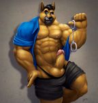  abs anthro balls biceps big big_balls big_muscles big_penis black_fur black_hair black_nose black_skin blue_eyes bodybuilder braford brown_fur bulge canine clothed clothing cuffs dog erection fist fur grasp grey_background grin hair half-dressed half_nude handcuffs happy holding huge_muscles humanoid_penis jacket looking_at_viewer male mammal muscles naval nipples officer open_shirt pants pecs penis pink_skin plain_background police pose presenting pubes pull raised_arm raised_leg shackles shadow shiny shirt short_hair shorts skin smile solo speedo standing swimsuit teeth thick_penis toned underwear unknown_artist vein 