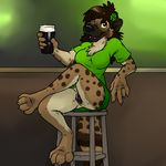  aggrobadger alcohol beer beverage bottomless chest_tuft claws female fur hindpaw hyena looking_at_viewer makena mammal paws pussy sitting solo toes tuft 