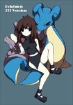  bad_id bad_pixiv_id bare_arms bare_legs black_dress black_hair blue_(pokemon) brown_hair dress gen_1_pokemon gloves kessyo lapras pokemon pokemon_(creature) pokemon_(game) pokemon_rgby sitting 