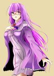  bad_id bad_pixiv_id bespectacled breasts glasses hair_ribbon highres large_breasts no_hat no_headwear open_mouth patchouli_knowledge purple_eyes purple_hair ribbon simple_background solo touhou yoxtut 