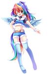  boots clothing colorful female fluff friendship_is_magic hair human humanized invalid_color legwear lightning_bolt mammal multi-colored_hair my_little_pony not_furry one_eye_closed plain_background purple rainbow rainbow_dash_(mlp) rainbow_hair red_eyes sakuranoruu signature solo thigh_highs white_background wings wink yellow 