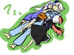  2girls glasses head_wings kamishirasawa_keine long_hair morichika_rinnosuke multiple_girls single_head_wing sleeping sweatdrop tokiko_(touhou) touhou u-samurailogic white_hair wings zzz 