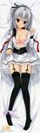  :q absurdres bed_sheet black_legwear blush bra bra_pull breasts cleavage collarbone copyright_name dakimakura dracu-riot! elena_olegovna_owen front-tie_top full_body garter_straps grey_hair highres huge_filesize knees_together_feet_apart kobuichi lace lace-trimmed_thighhighs lace_bra lace_panties long_hair lying medium_breasts nipples off_shoulder panties panties_around_one_leg pink_bra ponytail red_eyes scan school_uniform side-tie_panties solo string_panties thighhighs tongue tongue_out underwear untied untied_panties very_long_hair 