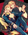  bad_id bad_pixiv_id blonde_hair blue_eyes dio_brando father_and_son giorno_giovanna jojo_no_kimyou_na_bouken multiple_boys red_eyes takashi_(huzakenna) 