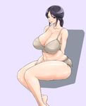  1girl black_eyes black_hair bra breasts curvy kaiki_hito_jinkan large_breasts milf sitting solo underwear 