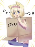  alice_margatroid animal_ears blonde_hair box cardboard_box cardboard_box_gundam cat_ears fang hairband jeno kemonomimi_mode open_mouth solo thighhighs touhou 