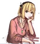  blonde_hair casual chin_rest grado_labs green_eyes headphones jewelry necklace panties_(pantsu-pirate) short_hair sketch sleeves_pushed_up solo sweater tamako_market tokiwa_midori 