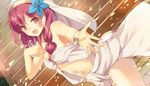  bad_id bad_pixiv_id braid cccpo dutch_angle flower hair_flower hair_ornament jpeg_artifacts long_hair magi_the_labyrinth_of_magic morgiana navel open_mouth red_eyes red_hair smile solo stairs 