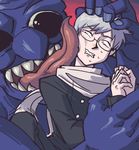  ao_oni bad_id bad_pixiv_id blue_oni blue_skin glasses grey_hair hiroshi_(ao_oni) licking monster oni sanjiro_(tenshin_anman) scared scarf sweat the_oni_(ao_oni) tongue 