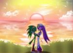 bandanna eyewear female glasses goggles green_feathers jet_the_hawk male purple_feathers sega sonic_(series) sonic_riders wave_the_swallow 