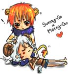  animal_ears cat_ears cat_tail character_name chibi going_merry heart horns lap_pillow lion_ears lion_tail lowres one_piece personification ship tail thousand_sunny white_hair 