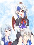  2girls ahoge glasses highres horns kamishirasawa_keine long_hair morichika_rinnosuke multiple_girls no_hat no_headwear red_eyes s-ghost short_hair tokiko_(touhou) touhou white_hair wings yellow_eyes 