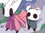  2018 blush duo hollow_knight hornet_(hollow_knight) japanese_text nettsuu protagonist_(hollow_knight) sweat text translation_request 