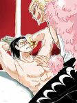  2boys amputee bdsm blonde_hair bondage bound bound_wrists donquixote_doflamingo hook_hand male male_focus multiple_boy multiple_boys one_piece rape scar sir_crocodile straddle straddling sunglasses topless yaoi 