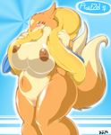  anthrofied big_breasts blush breasts chubby female floatzel looking_at_viewer multiple_tails nintendo nipples nude pok&#233;mon pok&#233;morph pok&eacute;mon pussy solo standing thick_thighs video_games wide_hips ymbk 