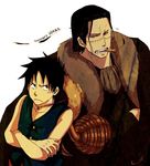  2boys back-to-back black_hair duo male male_focus monkey_d_luffy multiple_boys one_piece sir_crocodile 