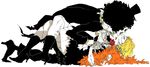  1boy 1girl black_hair blonde_hair brook feather_boa hat kinako_(marubotan) kiss long_image marubotan one_piece skeleton thriller_bark top_hat victoria_cindry wide_image zombie 