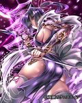  ass black_hair breasts dagger gauntlets long_hair medium_breasts ponytail purple_eyes saburou_(hgmg) sideboob solo souken_no_cross_age weapon 