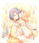  :d bad_id bad_pixiv_id blonde_hair blue_hair child closed_eyes flower forehead_kiss furutani_himawari hair_flower hair_ornament hairband kiss kuma_(happylocation) multiple_girls oomuro_sakurako open_mouth sitting smile stuffed_animal stuffed_bird stuffed_bunny stuffed_dog stuffed_toy teddy_bear yuri yuru_yuri 