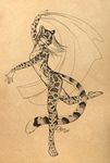  blanket breasts dancing feline female kittiara line_art looking_at_viewer mammal monochrome navel ocelot open_mouth solo 