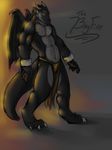  abs amwulf anthro biceps big_muscles bigfire78 black_dragon black_skin bulge chain claws cuffs dragon grey_skin grin horn loincloth looking_at_viewer male muscles nipples pecs pose scales scalie shackles smile solo standing thick_tail toe_claws toned topless underwear wings yellow_eyes 