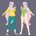  arthropod big_breasts breasts butterfly cleavage clothed clothing female fluttershy_(mlp) friendship_is_magic green_eyes grey_background hair human humanized insect long_hair looking_at_viewer mammal my_little_pony not_furry pink_hair plain_background pose scorpdk shoes smile socks solo standing sweater swimsuit thighs wide_hips 