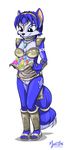  anthro blue_eyes breasts canine clothing crystal female fox gem krystal mammal mysticalpha necklace nintendo plain_background sandals solo standing star_fox video_games white_background 