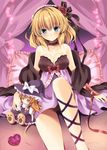  alice_margatroid bare_shoulders blonde_hair blue_eyes blush character_doll choker collarbone doll dress flower hairband heart kirisame_marisa no_panties nogi_takayoshi pillow rose short_hair sitting solo touhou 