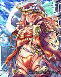  blue_eyes breasts feathers hat large_breasts long_hair orange_hair pirate pirate_hat saburou_(hgmg) skull solo souken_no_cross_age sword underwear weapon 