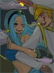  1boy 1girl aladdin aladdin_(character) aladdin_(character)_(cosplay) aladdin_(cosplay) aladdin_(disney) arabian_clothes blonde_hair blue_hair cloud disney duo earrings jewelry midriff mr_9 nefertari_vivi night night_sky one_piece princess princess_jasmine_(cosplay) sky turban wink 