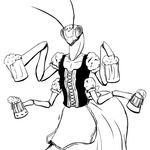  alcohol anthro apron arthropod barmaid beer beverage bodice dungeons_&amp;_dragons female flat_chested insect insectoid mandibles mantis multi_limb multiple_arms queblock solo thri-kreen unknown_artist 