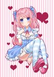  bad_id bad_pixiv_id blue_eyes breasts cleavage dress finger_to_mouth fingernails garter_straps heart long_hair looking_at_viewer mary_janes medium_breasts nail_polish original pink_hair ribbon shoes solo thighhighs twintails wrist_cuffs yayoi_(egoistic_realism) 