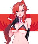  bigoru bikini_top black_gloves breasts brown_eyes gloves hair_ornament large_breasts long_hair ponytail red_hair scarf skull_hair_ornament solo tengen_toppa_gurren_lagann yoko_littner 