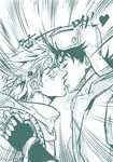  battle_tendency caesar_anthonio_zeppeli chinese comic hat headband jojo_no_kimyou_na_bouken joseph_joestar_(young) kiss monochrome multiple_boys parody translated zishanjiang zukyuun 