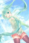  bad_id bad_pixiv_id cloud day green_eyes green_hair happy_birthday hatsune_miku imty long_hair one_eye_closed skirt sky solo thighhighs twintails very_long_hair vocaloid 