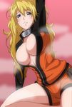  arm_up blonde_hair blue_eyes breasts cleavage facial_mark genderswap genderswap_(mtf) igatto jacket large_breasts legs long_hair looking_at_viewer naruko naruto naruto_(series) short_shorts shorts solo twintails uzumaki_naruto whisker_markings 