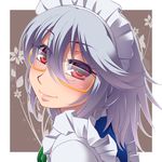  bespectacled braid glasses hair_ribbon hayashi_custom izayoi_sakuya maid maid_headdress red_eyes ribbon silver_hair smile solo touhou twin_braids 