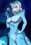  blue_eyes blue_fur blue_theme breasts feline female flower fur hair hand_on_hip looking_at_viewer mammal night nude pussy rose solo standing tongue tongue_out vani-fox white_hair 