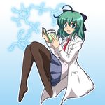  bad_id bad_pixiv_id blue_eyes blush chemical_structure copyright_request green_hair legs looking_at_viewer necktie open_mouth pantyhose shira-nyoro short_hair skirt smile solo thighs 