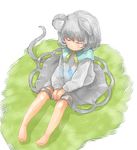  animal_ears barefoot closed_eyes grey_hair jewelry ma_nyan_(nyao_mao_nyao) mouse_ears mouse_tail nazrin pendant short_hair sitting skirt solo tail touhou 