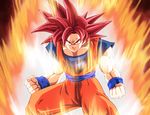  aura dragon_ball dragonball_z dragonball_z_battle_of_gods kamishima_kanon muscle red_eyes red_hair smirk son_gokuu spiked_hair super_saiyan_god wristband 