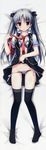  :o absurdres black_legwear blazer bra dakimakura full_body grey_hair highres huge_filesize jacket kanekiyo_miwa kurano_kun_chi_no_futago_jijou kurano_tomoka legs necktie no_shoes open_clothes open_shirt panties panty_pull plaid plaid_bra plaid_panties red_eyes scan school_uniform shirt side-tie_panties skirt skirt_lift solo thighhighs twintails underwear white_bra white_panties 