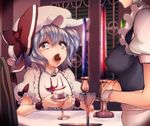  bib bubble cream_(nipakupa) cup drinking_glass hat izayoi_sakuya multicolored multicolored_eyes multiple_girls open_mouth purple_hair red_eyes remilia_scarlet short_hair tongue touhou wine_glass wrist_cuffs 