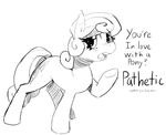  dialog equine female feral friendship_is_magic horse mammal mewball monochrome my_little_pony plain_background pony simple_background solo text tsundere white_background 