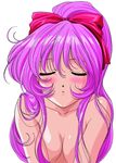  1girl 90s blush breasts eyes_closed incoming_kiss kiss koutetsu_tenshi_kurumi kurumi_(koutetsu_tenshi_kurumi) large_breasts long_hair lowres nude pink_hair simple_background solo 