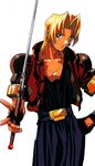  90s battle_arena_toshinden game jacket kayin_amoh kotobuki_tsukasa male male_focus official_art official_artwork sword takara toushinden weapon 