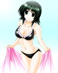  atsuko bare_shoulders bikini breasts engo_(aquawatery) frilled_bikini frills green_eyes green_hair highres large_breasts minami-ke navel short_hair solo swimsuit towel 