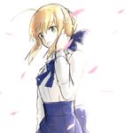  ahoge artoria_pendragon_(all) blonde_hair bow fate/stay_night fate_(series) green_eyes long_sleeves petals saber sketch skirt solo tusk0315 